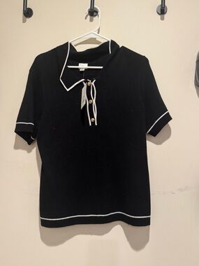 Target Black Polo Sweater with White Trim and Gold Buttons
